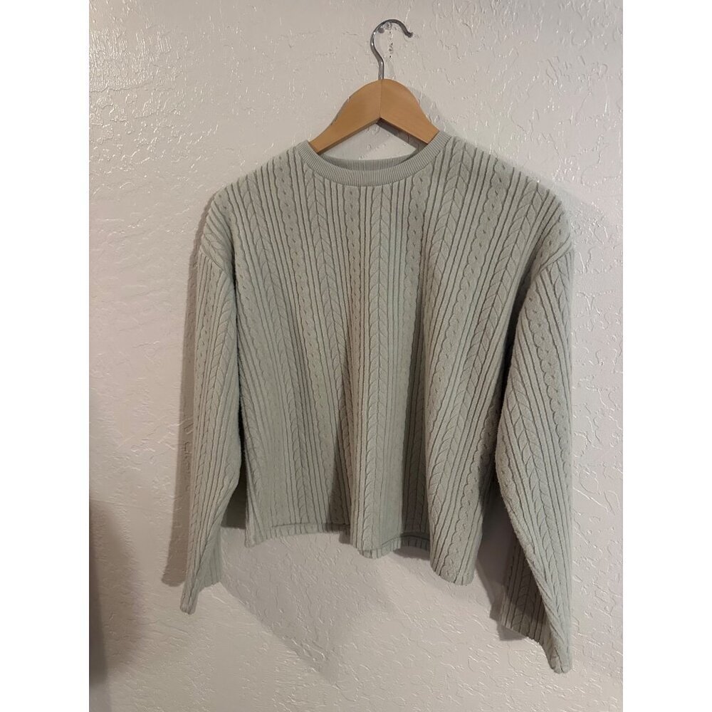 Y Philosophy Dark Taupe Cable Knit Fisherman Style Long Sleeved Crewneck Sweater - Picture 2 of 10